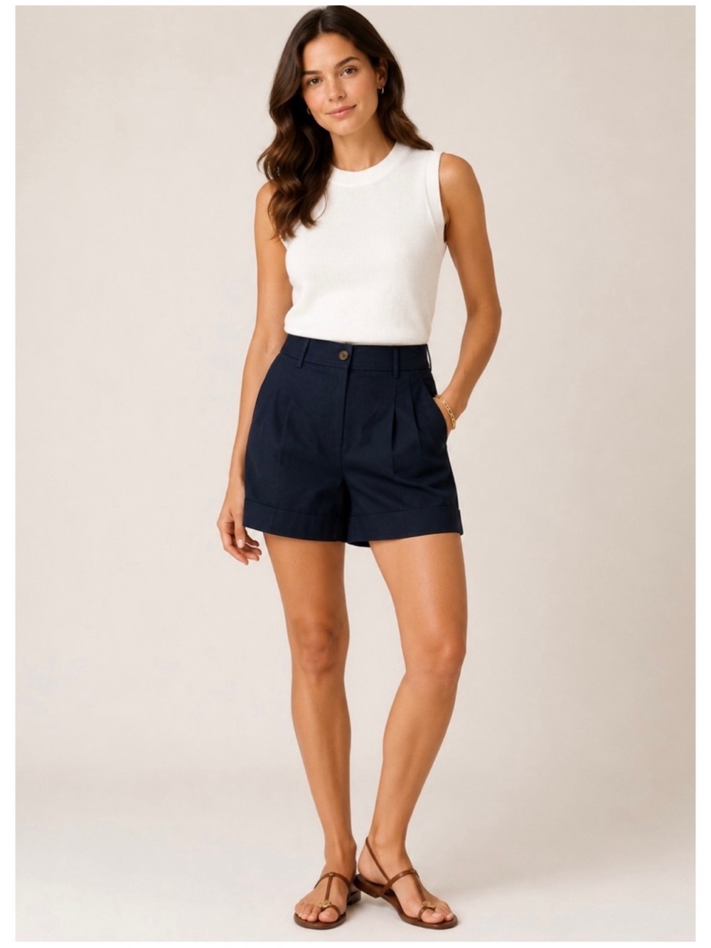 J. Crew Women’s Sz 8 Navy High Rise Shorts Remi Linen Pleated Cuff